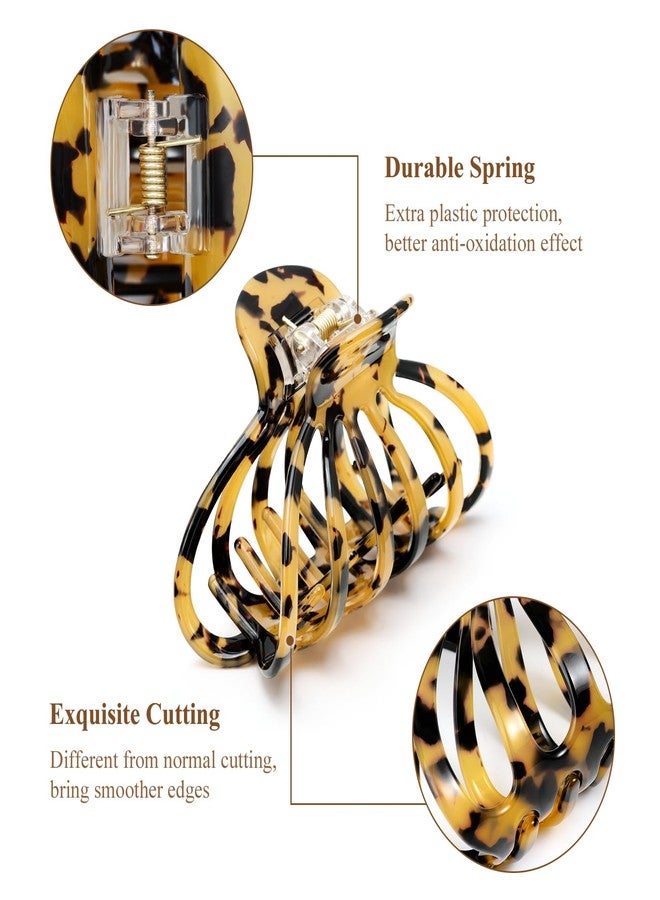 Shinowa Hair Clips, 2-Pack Bohemian Tortoise Shell Hair Claw Clips Strong Hold Big Hair Jaw Clips for Thick Hair, Hair Accessories for Women Girls, Leopard - Image 3